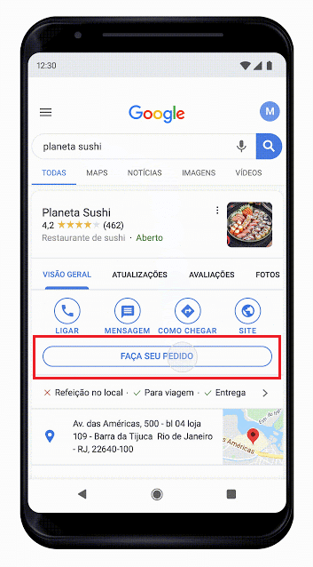 pedir comida online no google